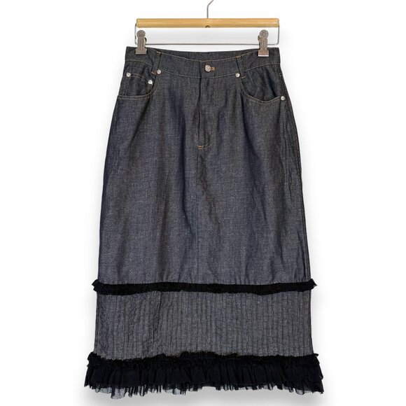 KENZO Denim Tulle Midi Skirt with Mesh Details Y2K Designer 4 - Picture 1 of 14